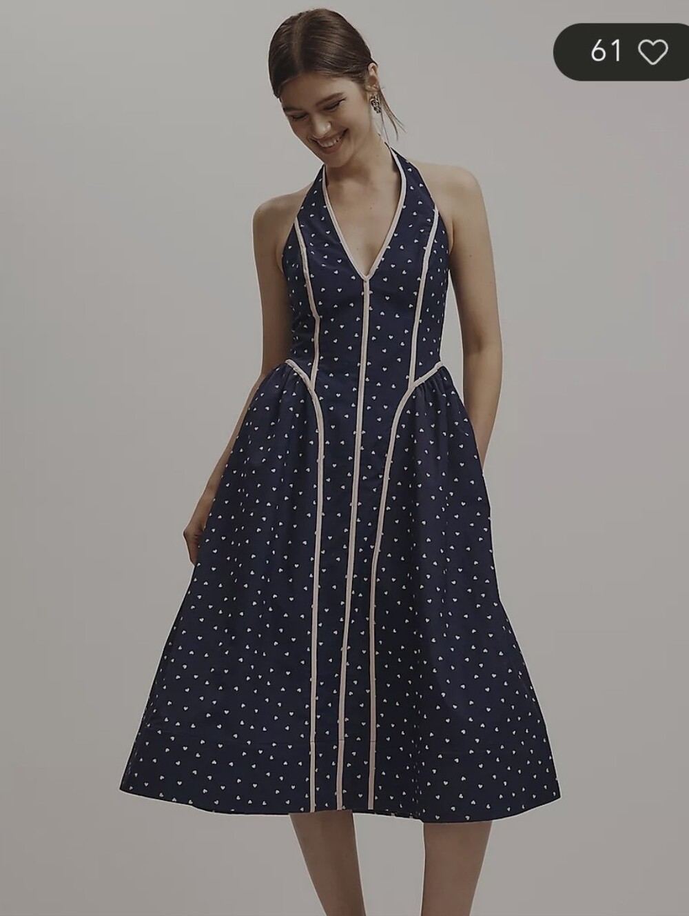 Maeve Halter-Neck Heart Print Midi Dress  Size Small Like New Anthropologie